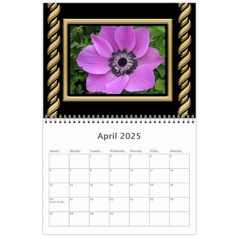 Black And Gold (any Year) 2025 Calendar By Deborah Apr 2025