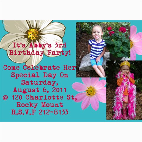 Abby s 3rd Birthday Invite By Heather Benson 7 x5  Photo Card - 4