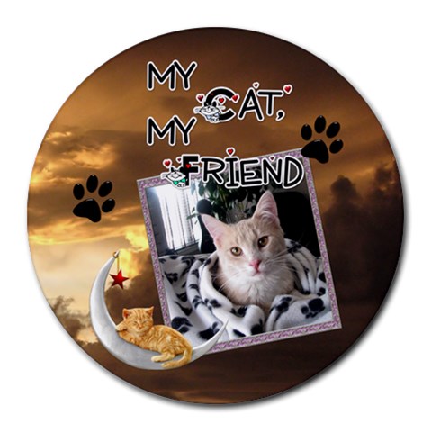 My Cat, My Friend Round Mousepad By Lil Front