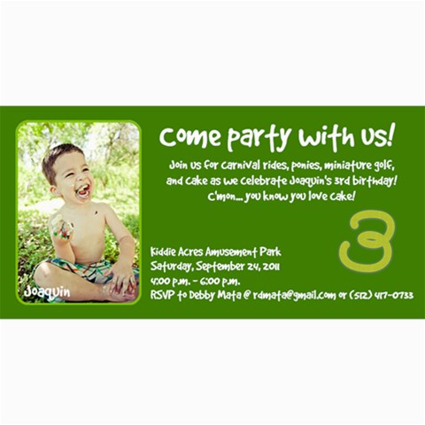 Joaquin Is Turning Three! By Debby Mata 8 x4  Photo Card - 2