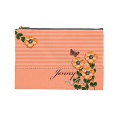 Cosmetic Bag (Large) - Stripes and Orange Flowers