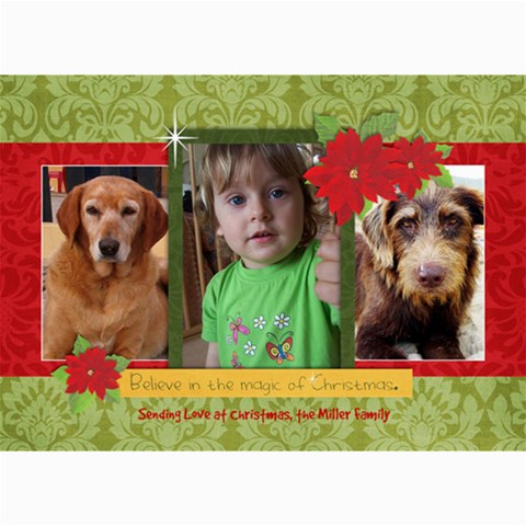 Christmas Magic/poinsettia 7 x5  Photo Card - 1