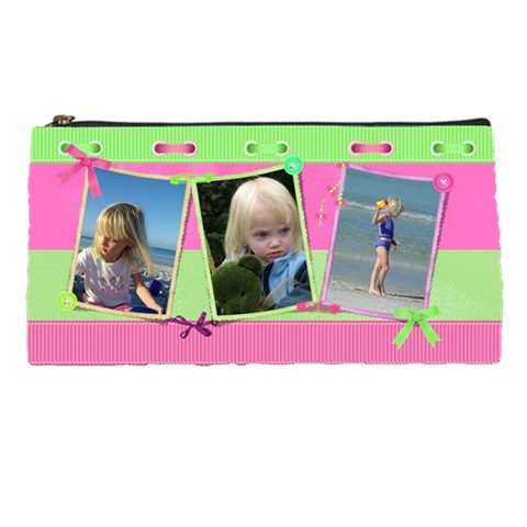 Pink And Green Pencil Case By Deborah Front