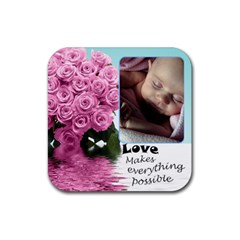 Pink roses love coaster - Rubber Coaster (Square)