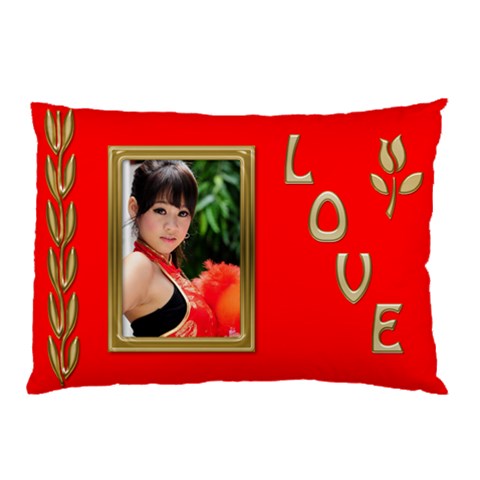 Love Gold And Red Pillow Case (2 Sided) By Deborah Front