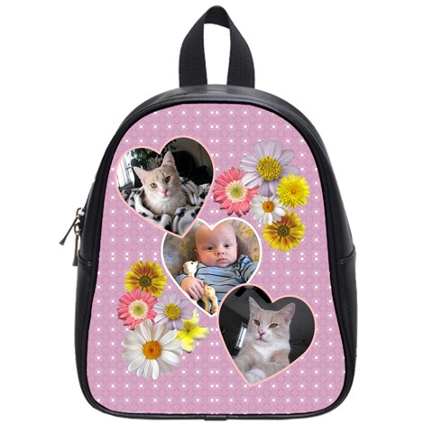 Pink Flowers Small School Bag By Lil Front