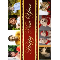8 Photo Happy New Year Card 5x7 (red) - Greeting Card 5  x 7 