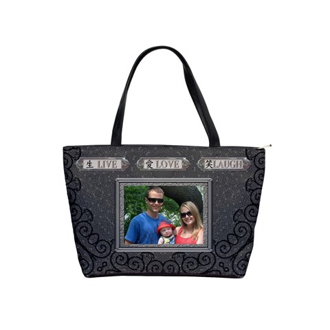 Live Love Laugh Charcoal Shoulder Handbag By Lil Front