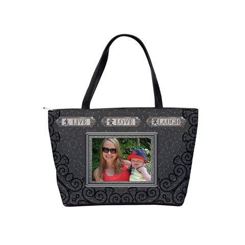 Live Love Laugh Charcoal Shoulder Handbag By Lil Back