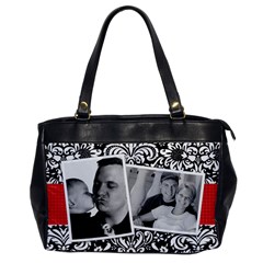 Black & White Damask-Office Handbag (1 side) - Oversize Office Handbag