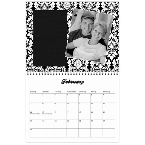 Black & White Damask, Calendar 12 Months By Mikki Feb 2021