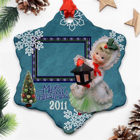 Lantern Girl Blue Snowflake Ornament By Ellan Front