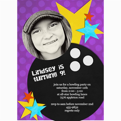 Bowling Party Invitation (5x7) By Lana Laflen 7 x5  Photo Card - 8