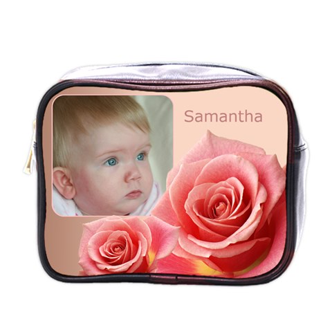 Pink Rose Mini Toiletries Bag By Deborah Front