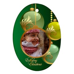 Green Christmas Oval Ornament 2 (2 sided) - Oval Ornament (Two Sides)