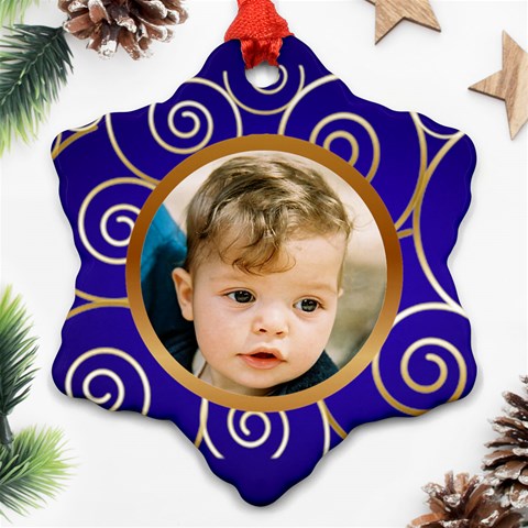 Blue And Gold Snowflake Ornament By Deborah Front