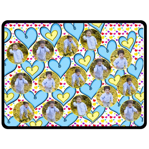 Blue And Yellow Hearts (xl) Blanket By Deborah 80 x60  Blanket Front