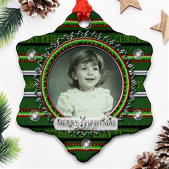 Green Merry Christmas - Snowflake Ornament (Two Sides)