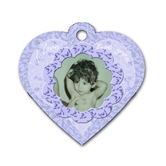 Lilac Blue Flower Heart Dog Tag