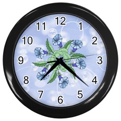 Blue Flower Clock - Wall Clock (Black)