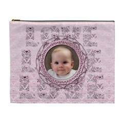 Pink love heart classic toile love cosmetic bag xl (7 styles) - Cosmetic Bag (XL)