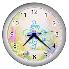 Flower Design Clock - Wall Clock (Silver)