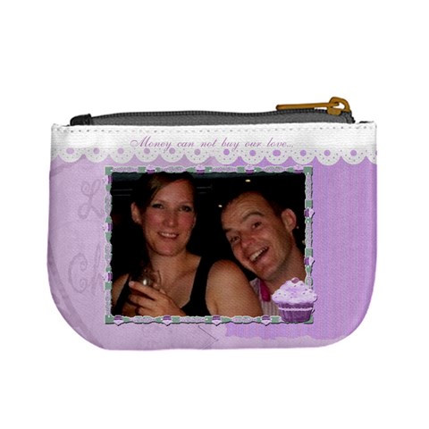 Money Can Not Buy Our Love Purple Cupcake Mini Coin Purse By Claire Mcallen Back