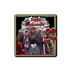 Best Friends red hearts square magnet - Magnet (Square)
