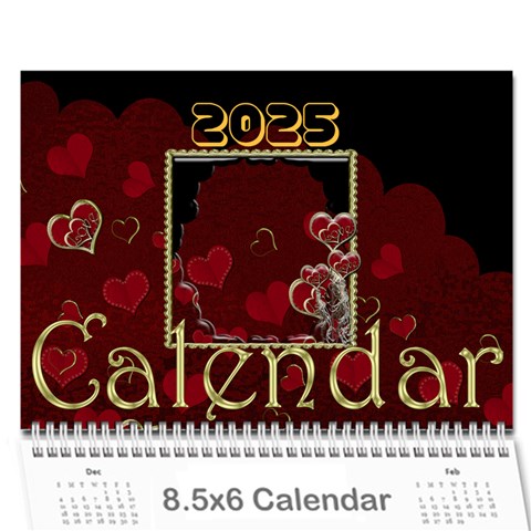 2025 February Start Red Love Heart Calendar By Claire Mcallen Cover