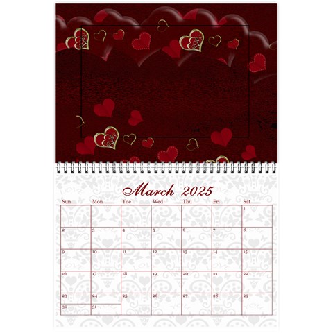 2025 February Start Red Love Heart Calendar By Claire Mcallen Mar 2025