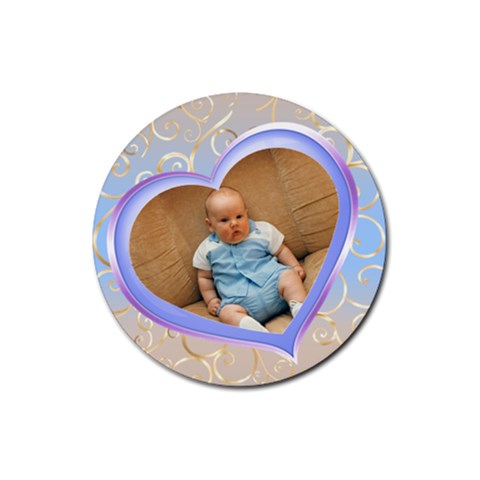 Our Heart Blue Round Coaster By Deborah Front