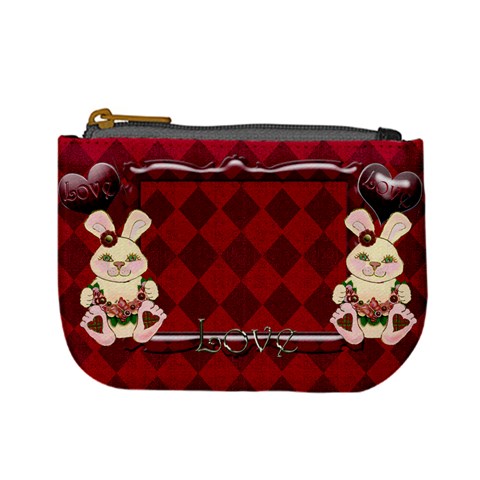 Red Tartan Bunny Love Mini  Coin Purse By Claire Mcallen Front