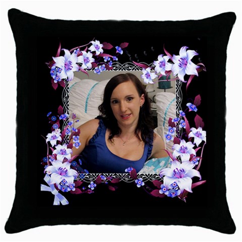 Blue Floral Throw Pillow By Deborah Front