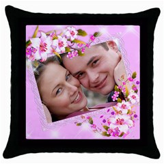 Pink Floral Throw Pillow - Throw Pillow Case (Black)