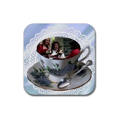 Friends in a teacup coaster - Rubber Coaster (Square)