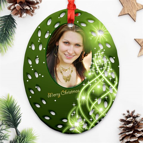 Christmas Filigree Oval Ornament 7 By Deborah Front