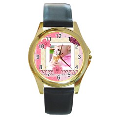 pink world - Round Gold Metal Watch
