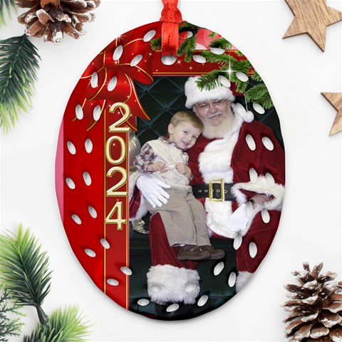 Christmas Memories Filigree Oval Ornament (2 Sided) By Deborah Front