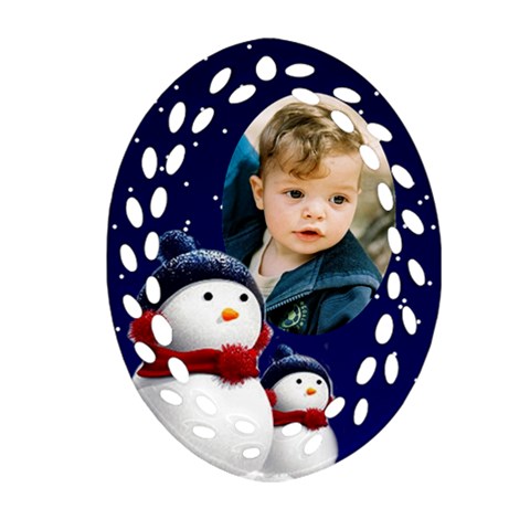 Snowmen Filigree Oval Ornament (2 Sided) By Deborah Front