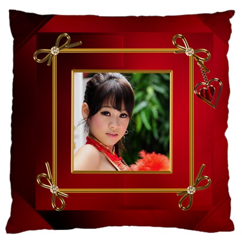 Red And Gold Framed Large Cushion Case By Deborah Front