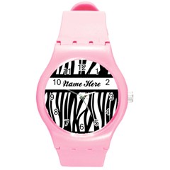 Personalized Name Zebra Stripes Watch - Round Plastic Sport Watch (M)