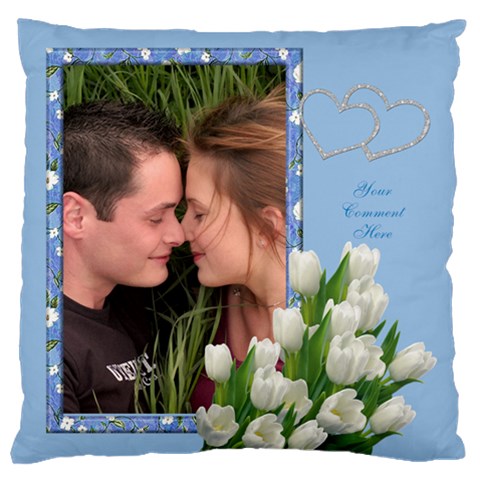 Tulips On Blue Large Cushion Case (2 Sided) By Deborah Back