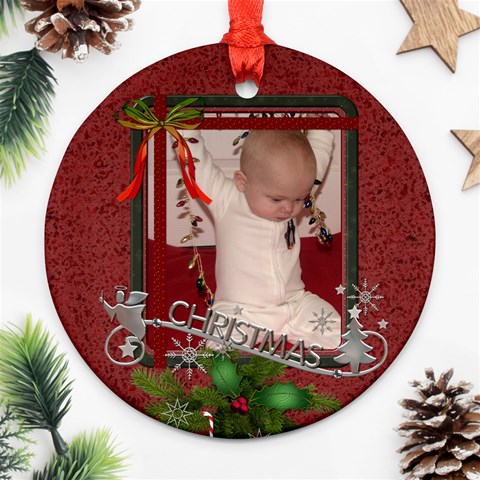 Red Christmas Round Ornament (2 Sides) By Lil Front