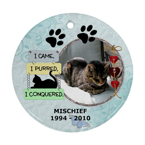 Cat Rememberance Ornament (1 Sided) By Lil Front