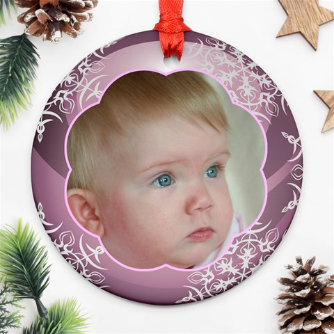 Pink Ball Round Christmas Ornament (2 Sided) By Deborah Back