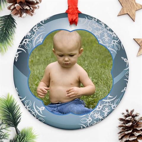 Blue Christmas Ball Ornament Round By Deborah Front