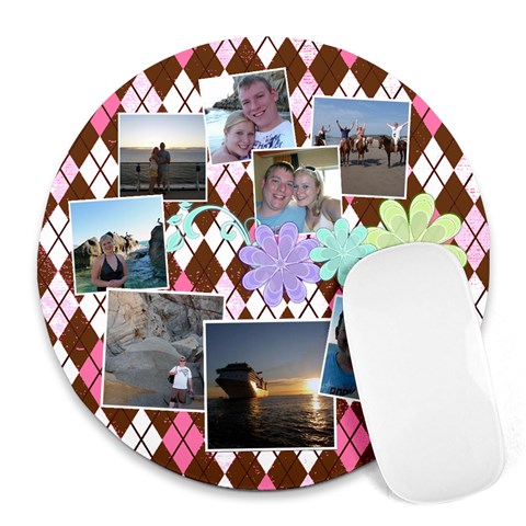 Flower Argyle By Digitalkeepsakes 8 x8  Round Mousepad - 1